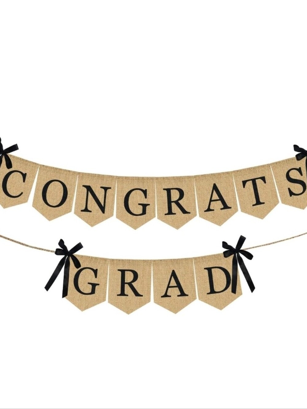 Congrats Grad Burlap Banner with Black Lettering